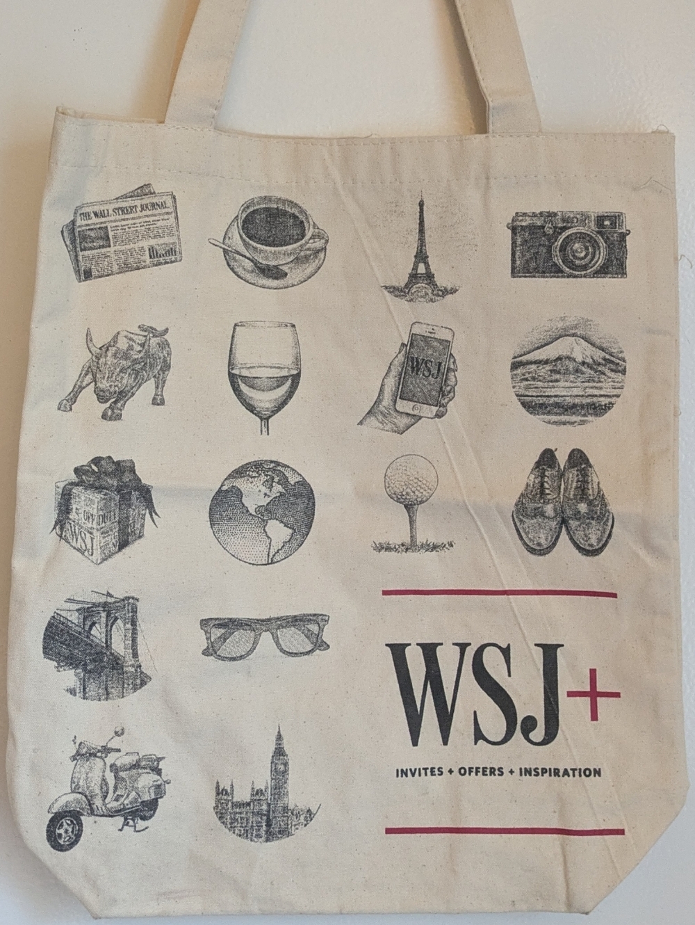 WSJ Wall Street Journal Cream Cotton Canvas Tote Bag Hedcut Stipple Drawings